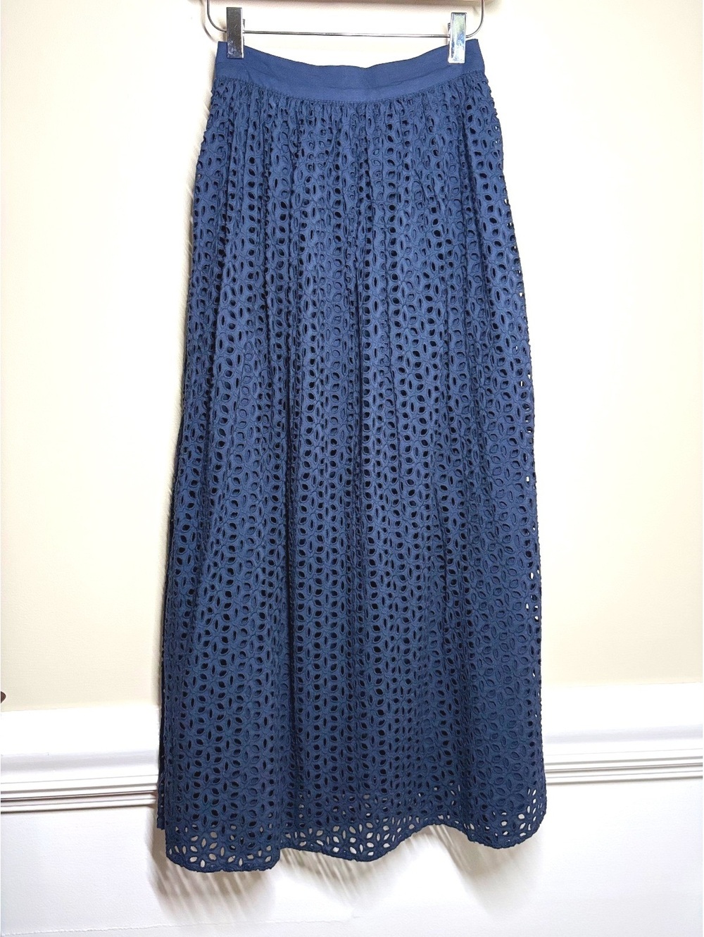NWT H&M Navy Cotton Eyelet Maxi Skirt 0